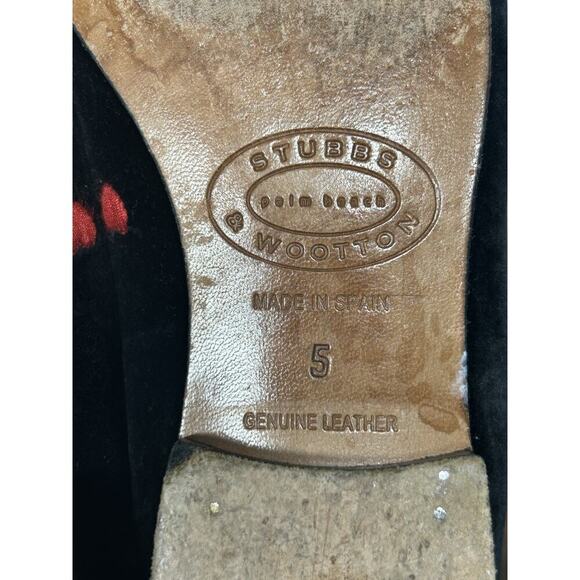 Stubbs & Wootton Mini Heart Black Red Velvet Loafers Size 5 Palm Beach Spain - Picture 13 of 16